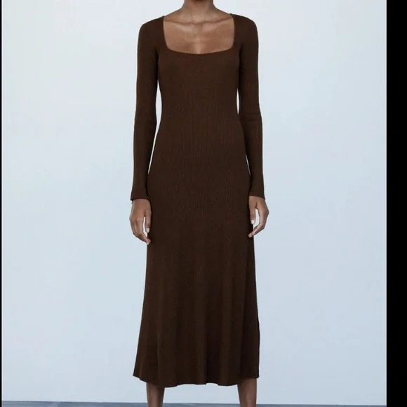 Zara | Dresses | Zara Long Knit Shoulder Pad Dress | Poshmark